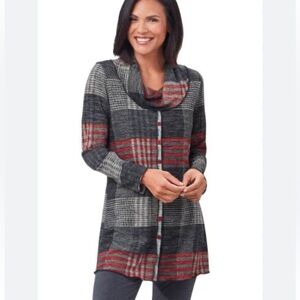 Pure Essence Women’s Tunic Sweater MEDIUM Patchwork Cowl Neck Soft Long Sleeve